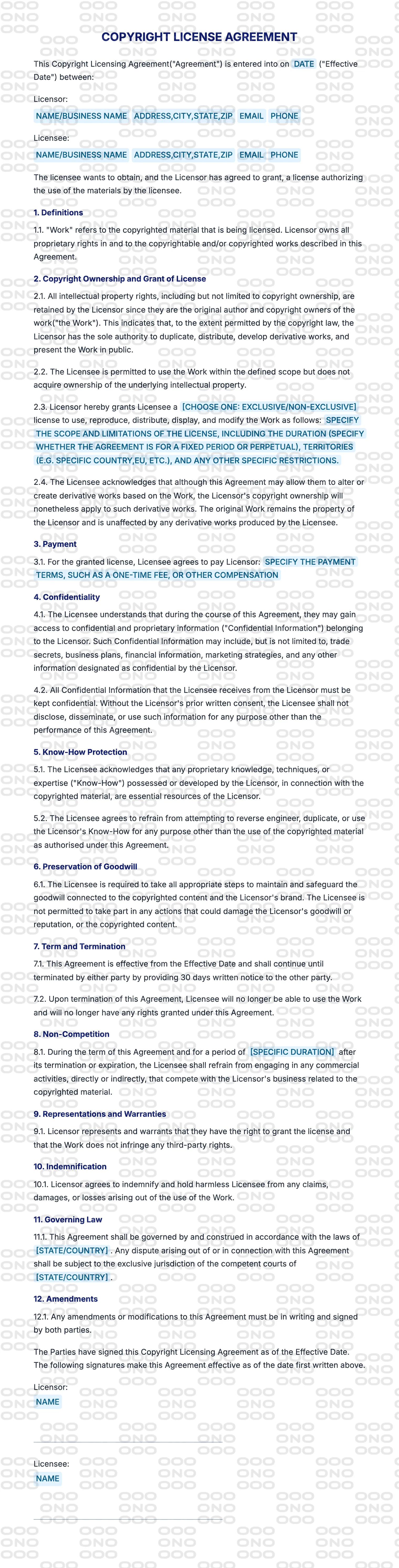 Watermarked preview of the Copyright License Agreement
