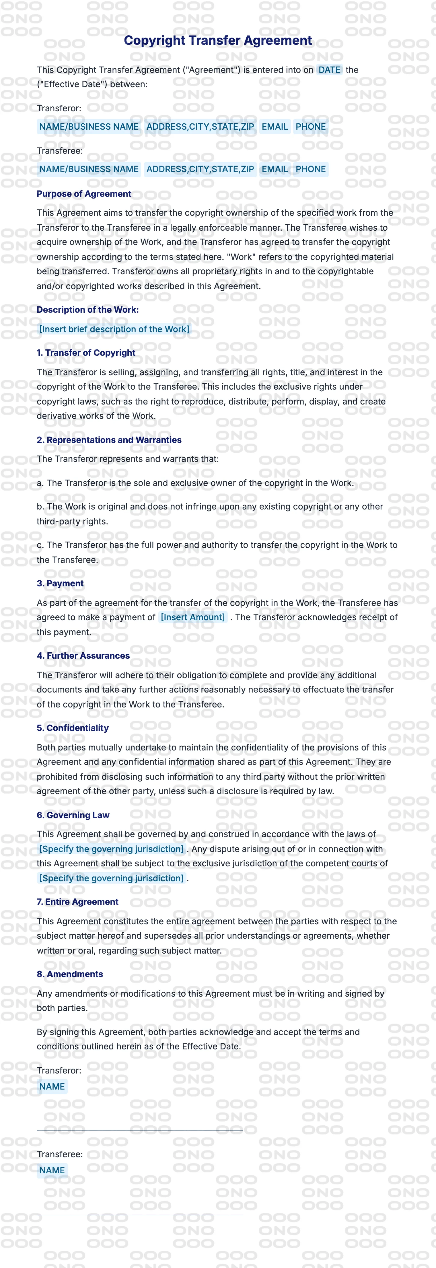 Watermarked preview of the Copyright Transfer Agreement