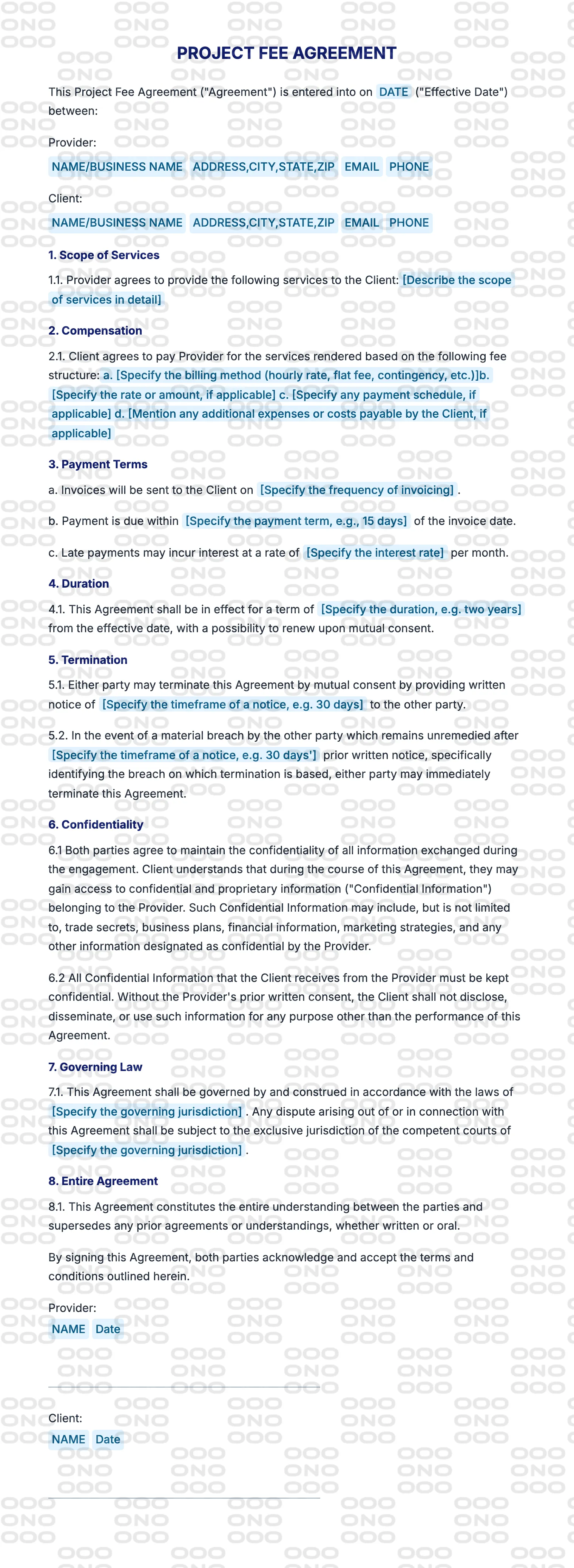 Watermarked preview of the Project Fee Agreement